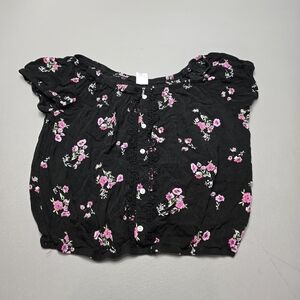 3/$15 no boundaries black and pink flower off the shoulder top women's size XXL